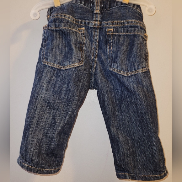 Baby GAP Lined Denim Jeans Boy Girl 3-6 Months Dark Wash Faux Fly - Picture 3 of 4